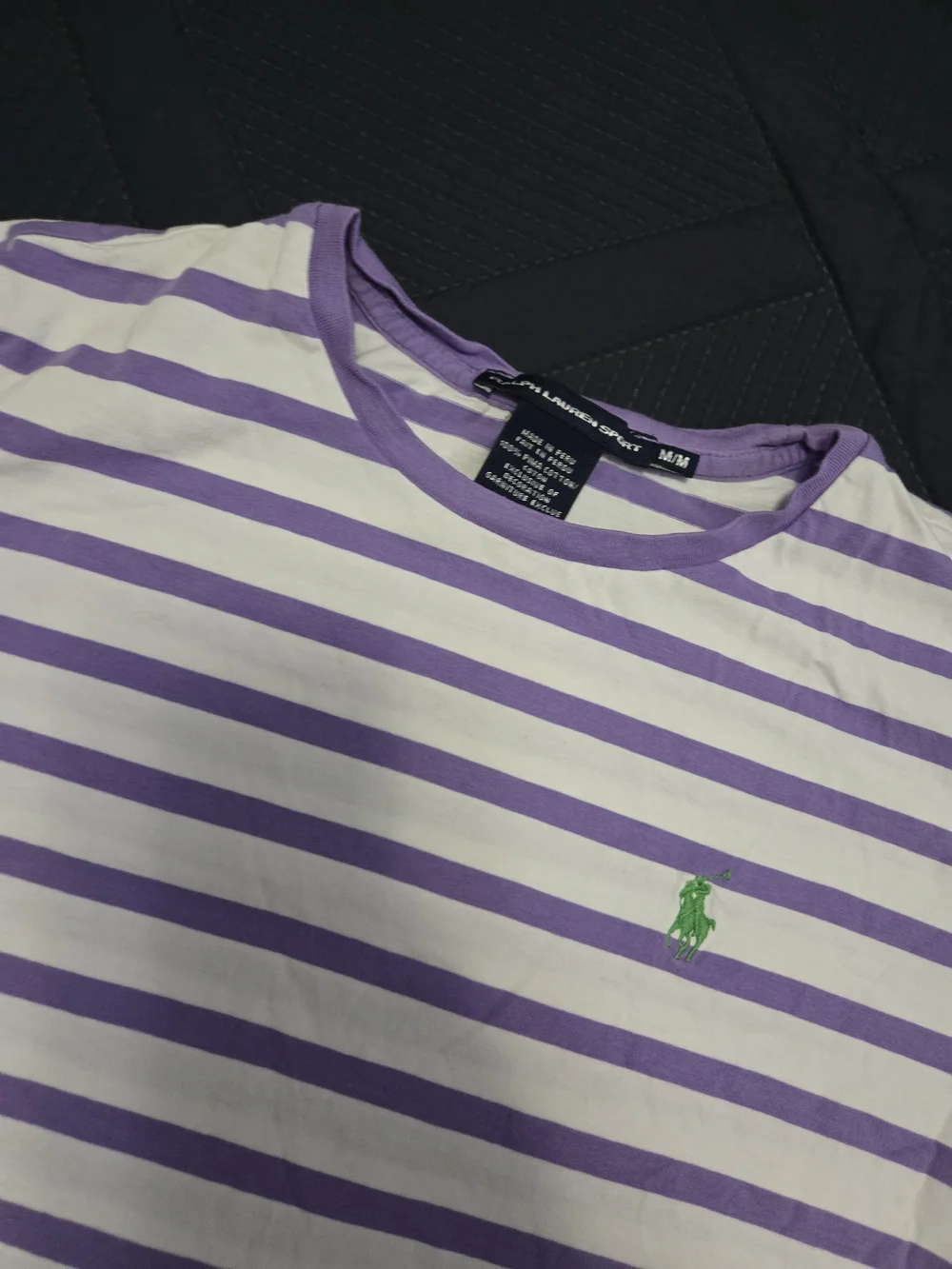 Ralph Lauren Purple Stripe Crewneck Polo Tee - White & Purple Girls Med